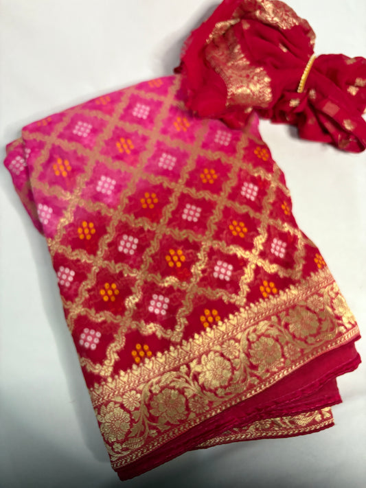 Khaddi Bandhani Georgette Saree