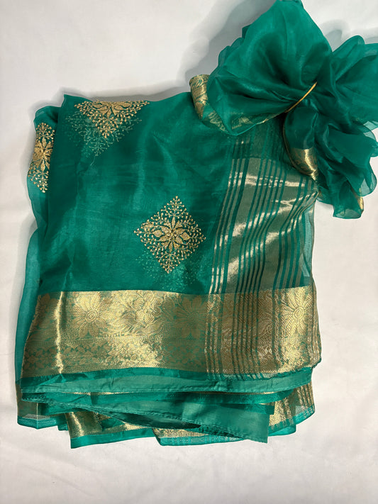 Emerald Grace Organza Saree
