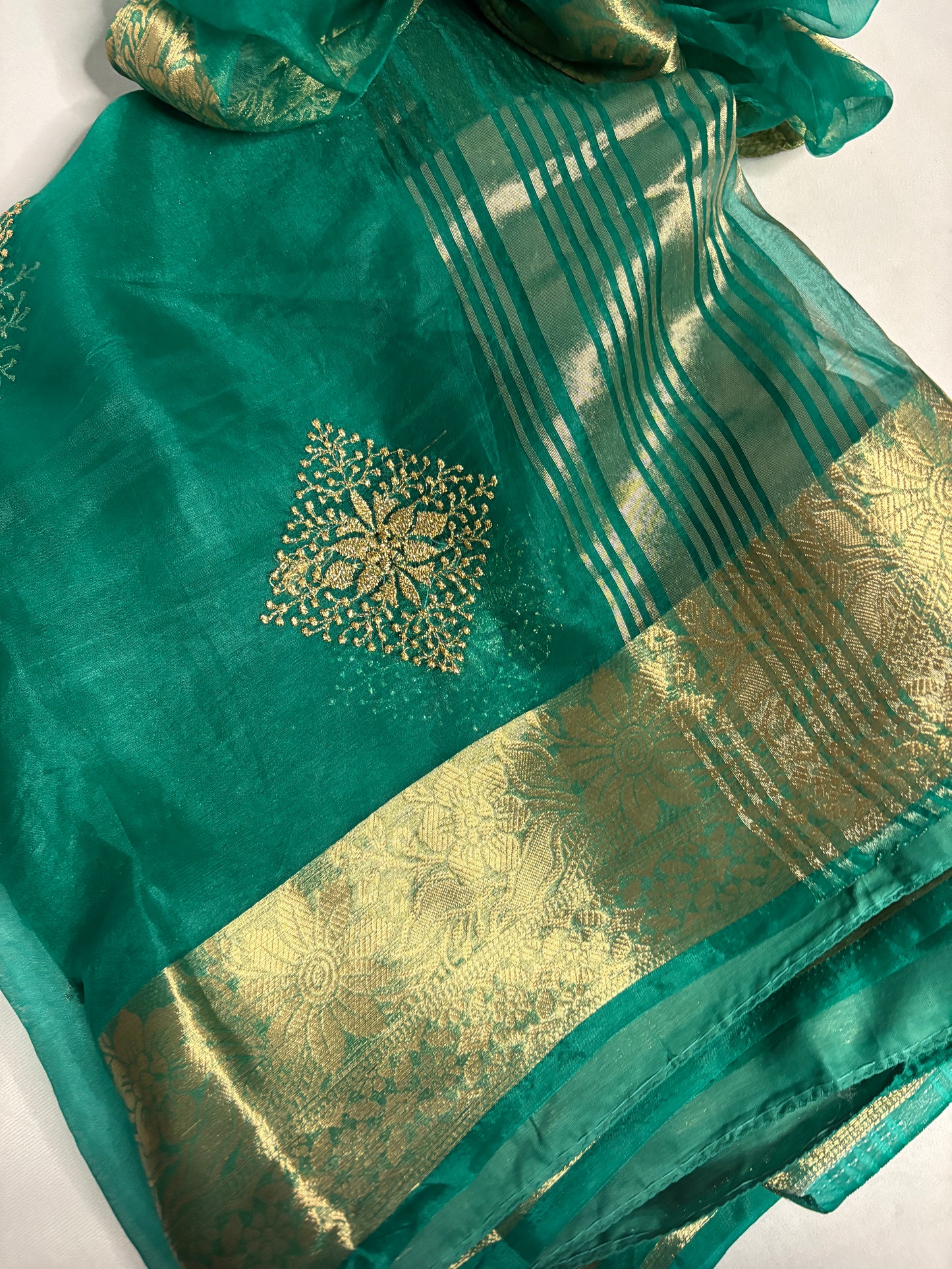 Emerald Grace Organza Saree