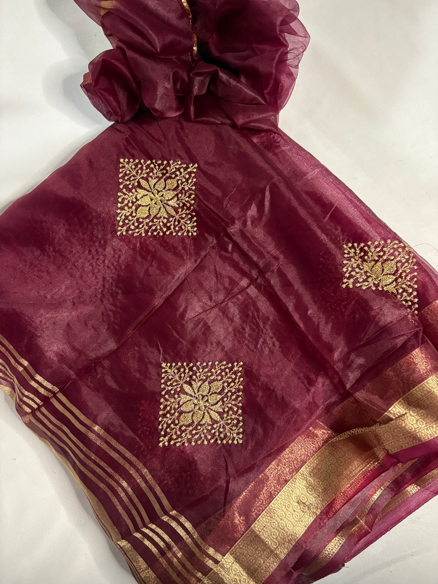 Maroon Majesty Organza Saree