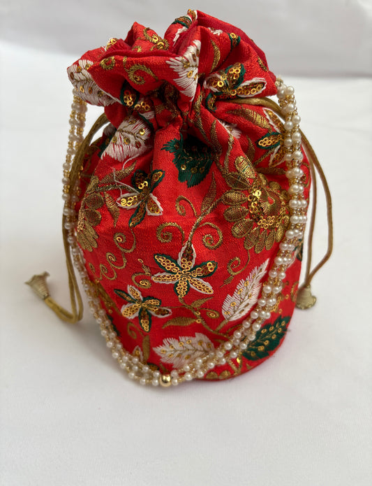 Crimson Bloom Potli Bag