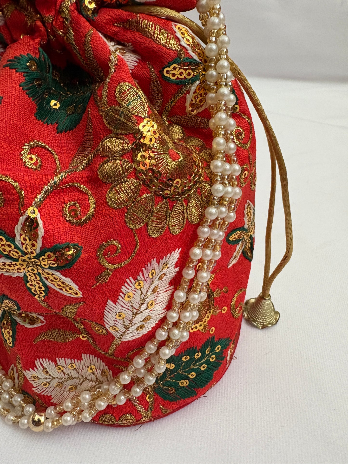 Crimson Bloom Potli Bag
