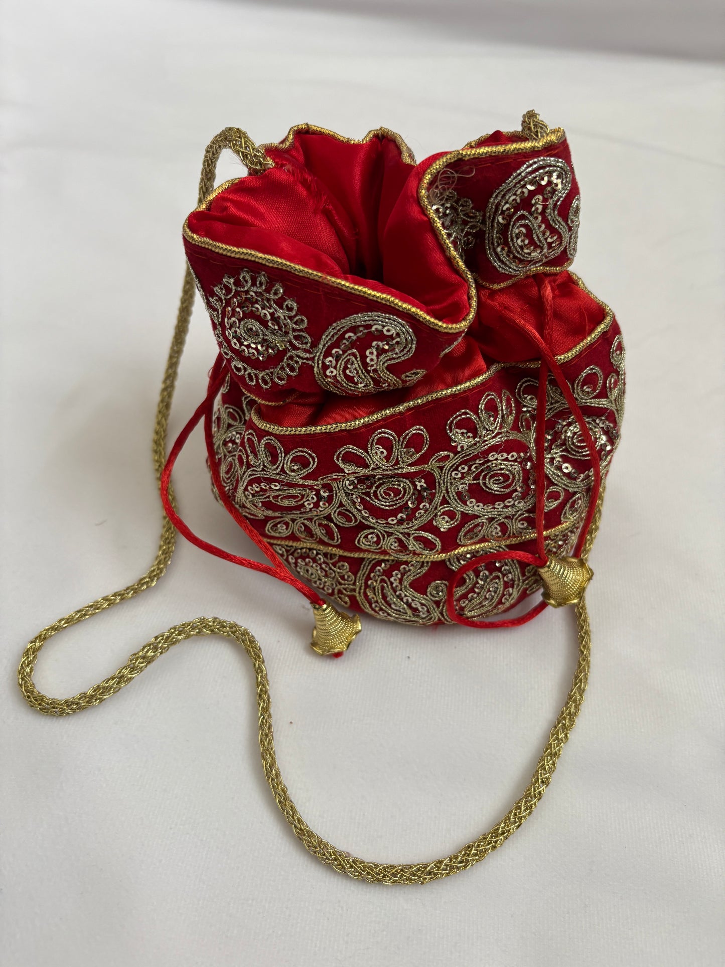Red Paisley Embroidered Potli Bag