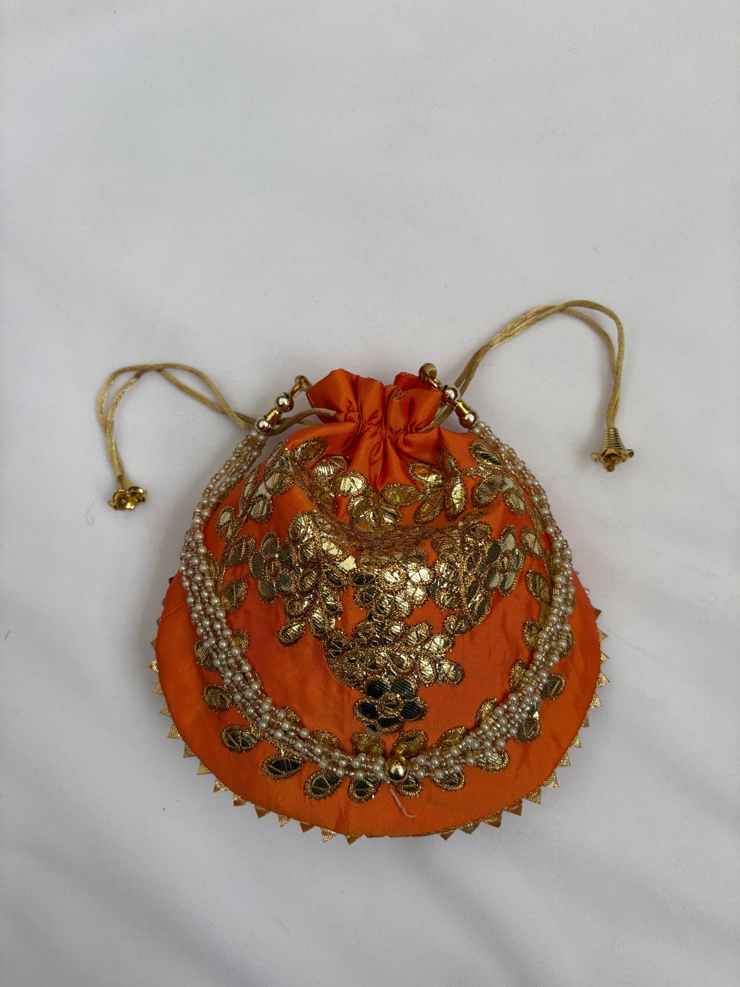 Orange Floral Embroidered Potli Bag