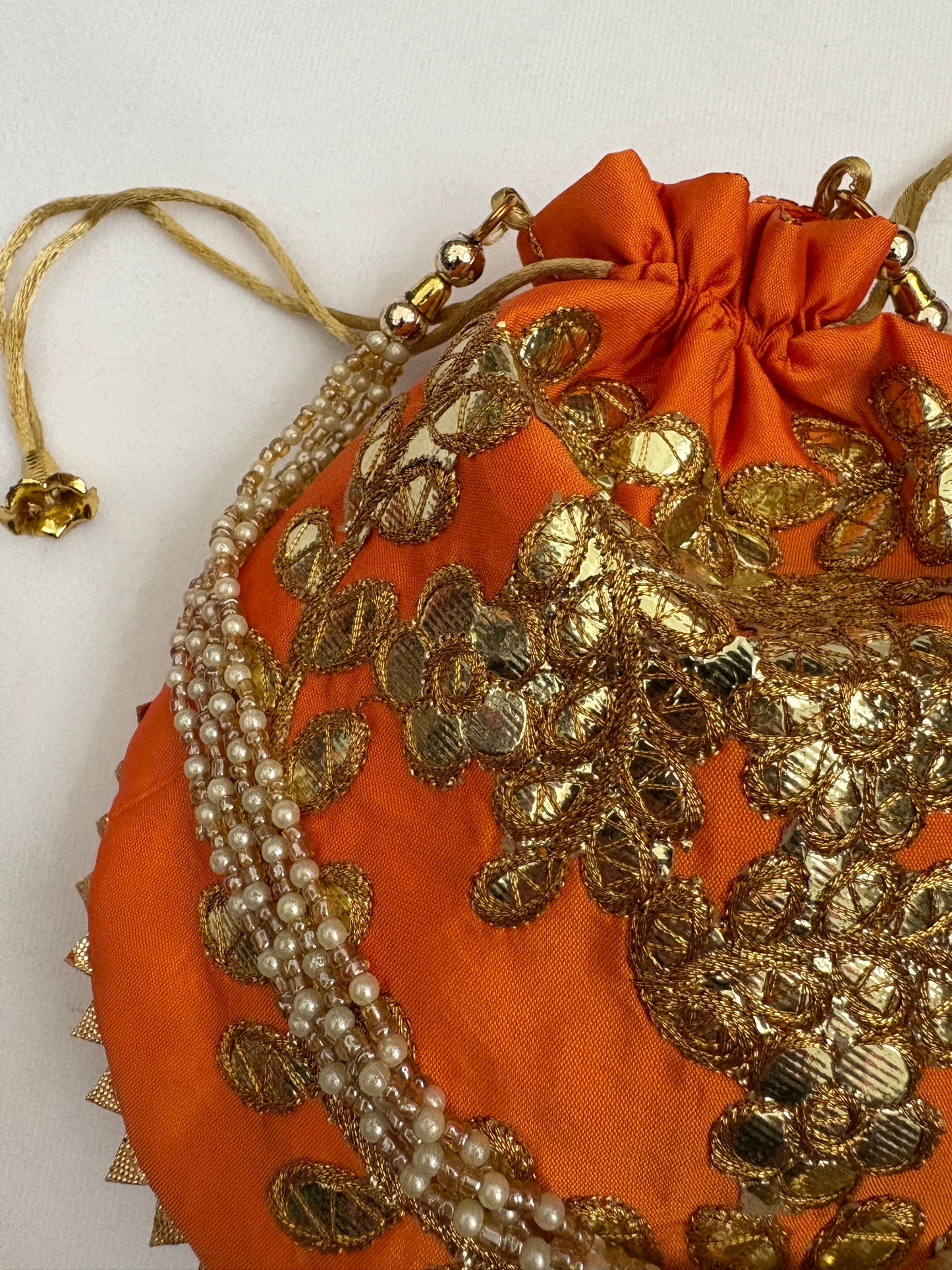 Orange Floral Embroidered Potli Bag