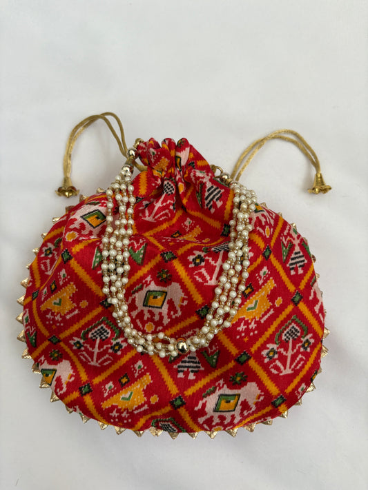 Red Ikat Print Potli Bag