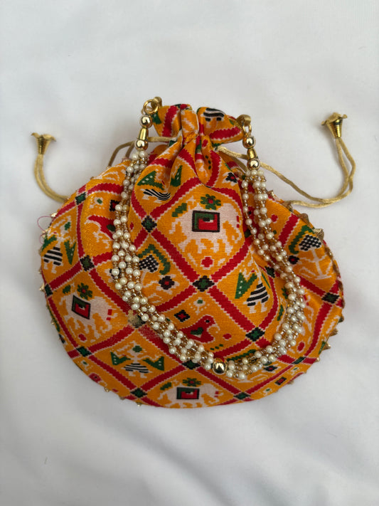 Yellow Ikat Print Potli Bag
