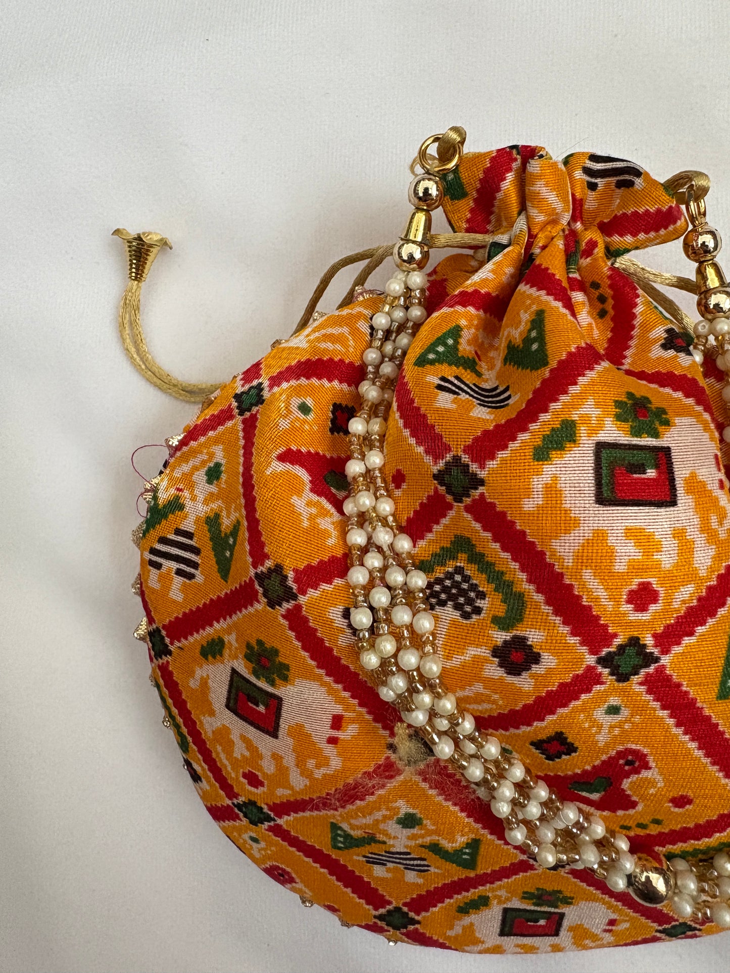 Yellow Ikat Print Potli Bag
