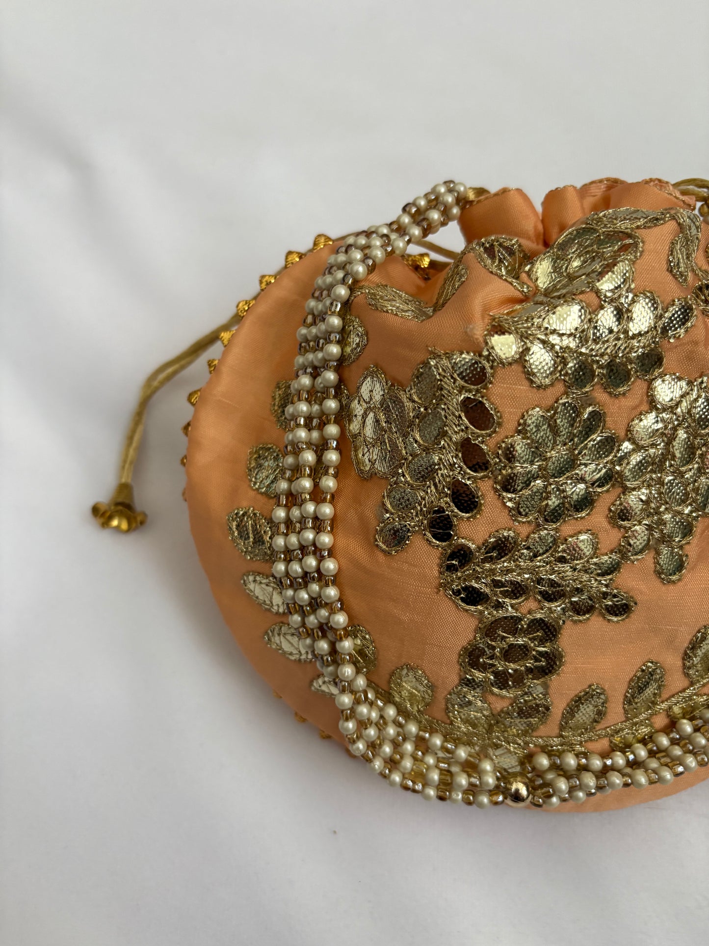 Peach Golden Embroidered Potli Bag