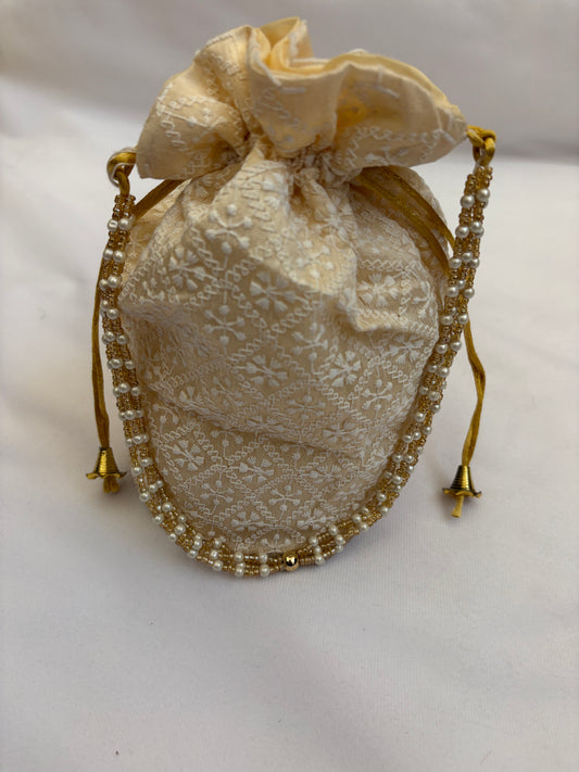 Cream Threadwork Potli Bag