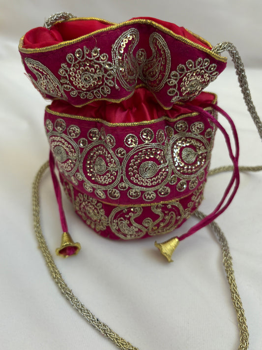 Pink Paisley Embroidered Potli Bag