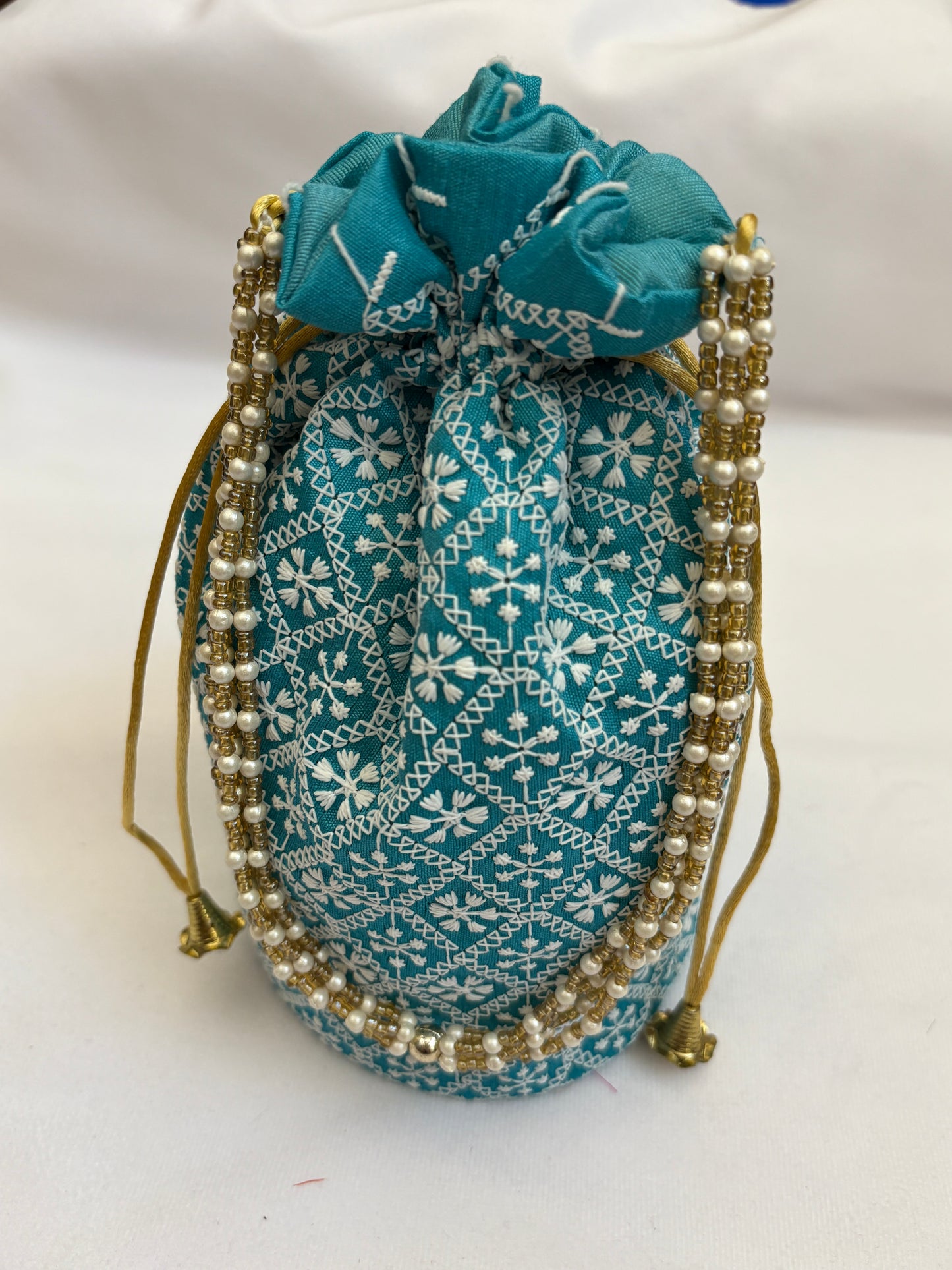 Turquoise Threadwork Potli Bag