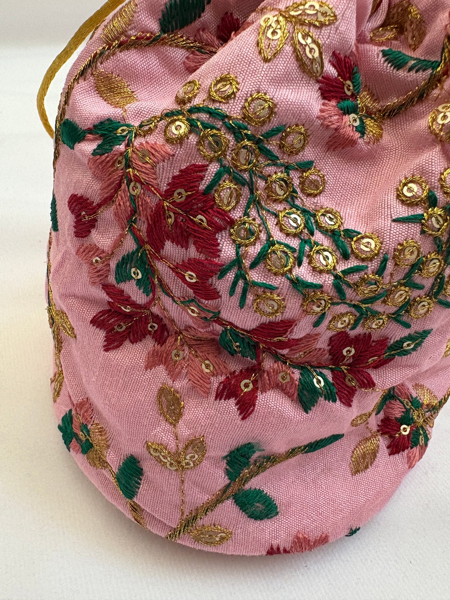 Pink Floral Embroidered Potli Bag