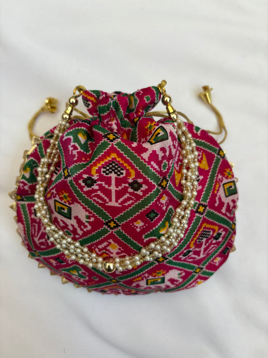 Magenta Ikat Print Potli Bag
