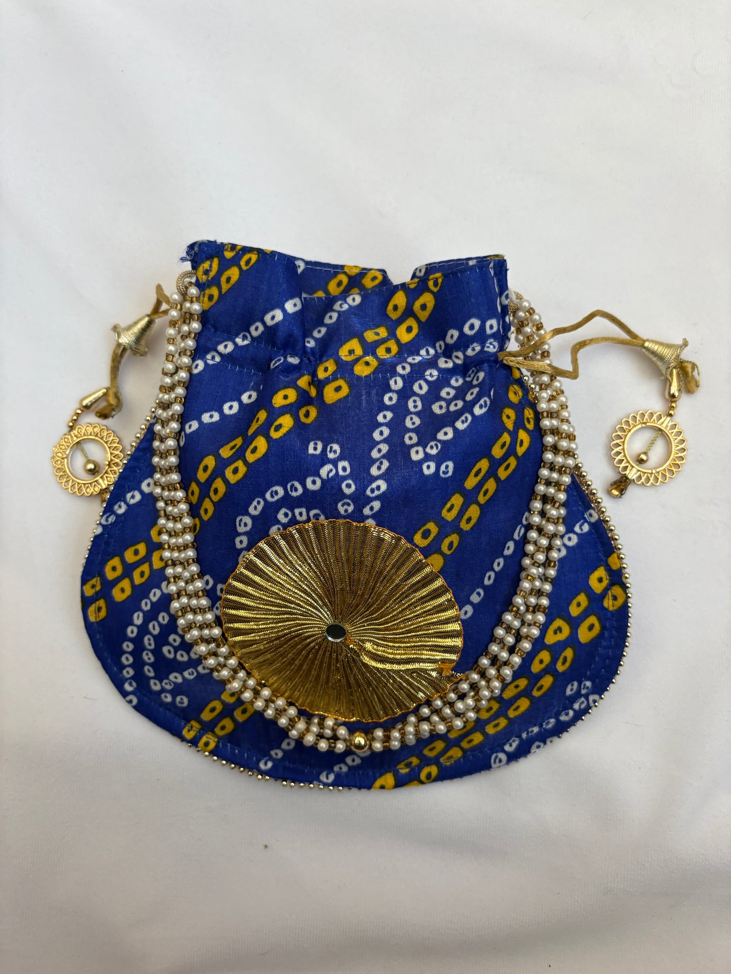 Blue Bandhani Print Potli Bag
