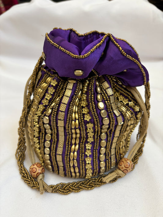 Purple Beaded Embellished Potli Bag