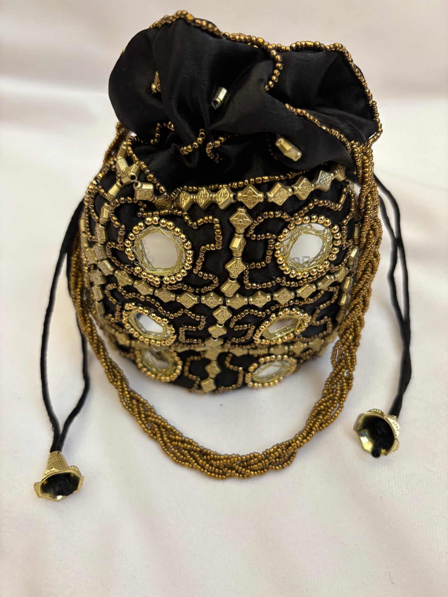 Black Mirrorwork Embroidered Potli Bag