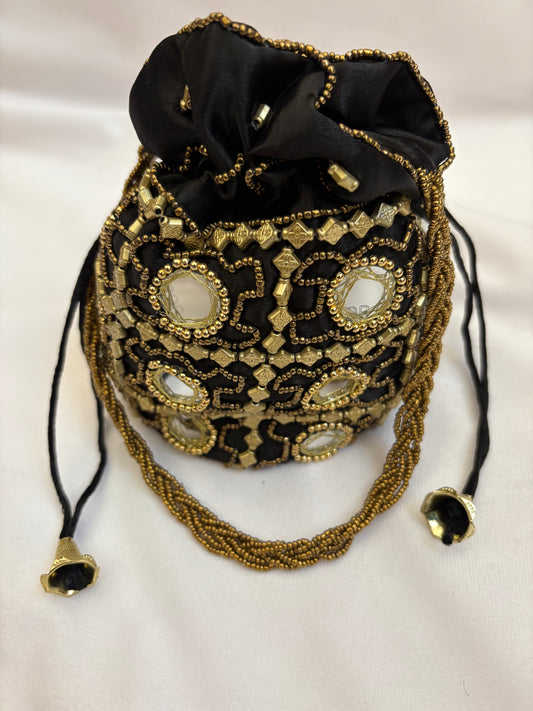 Black Mirrorwork Embroidered Potli Bag