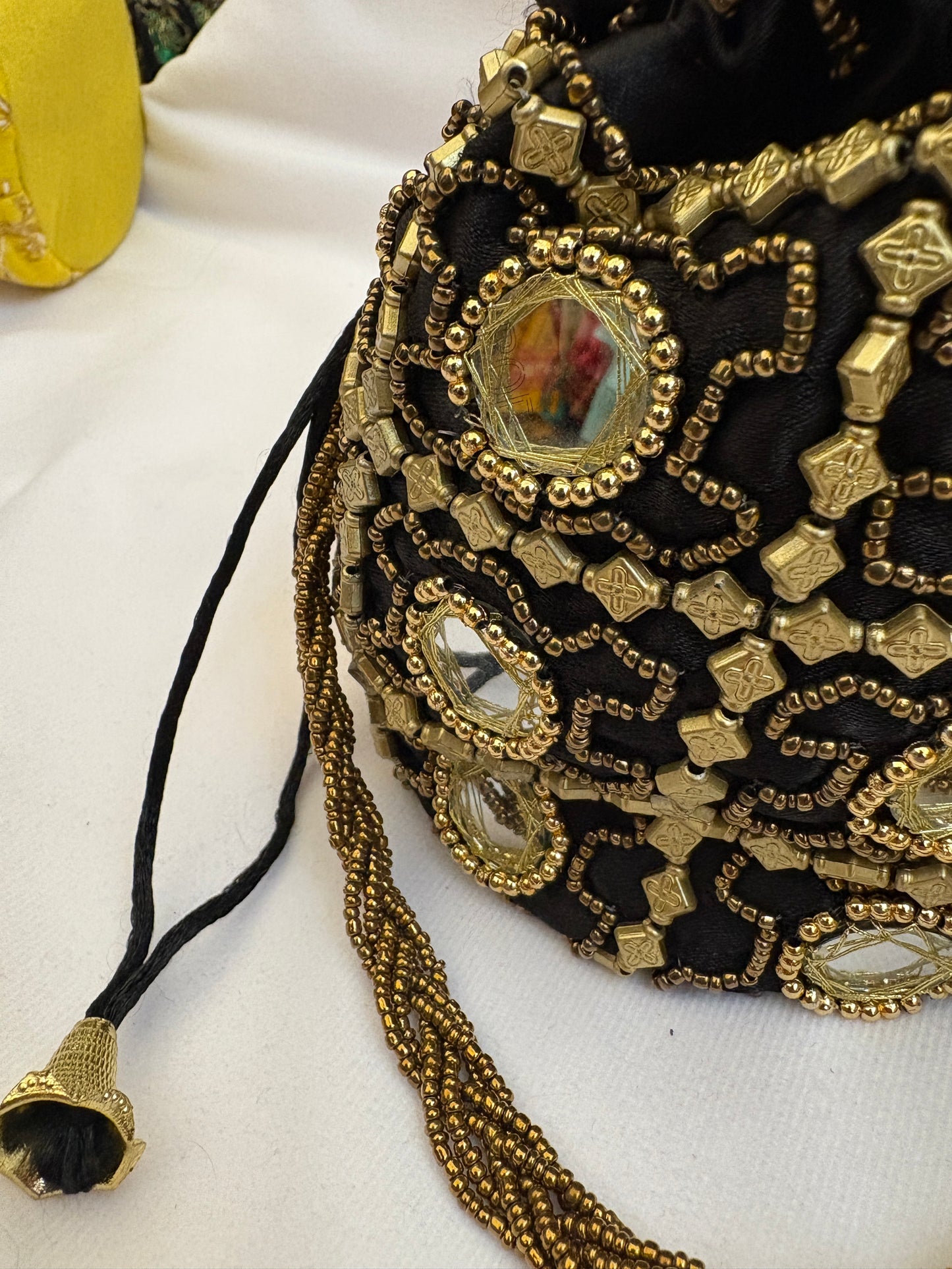 Black Mirrorwork Embroidered Potli Bag