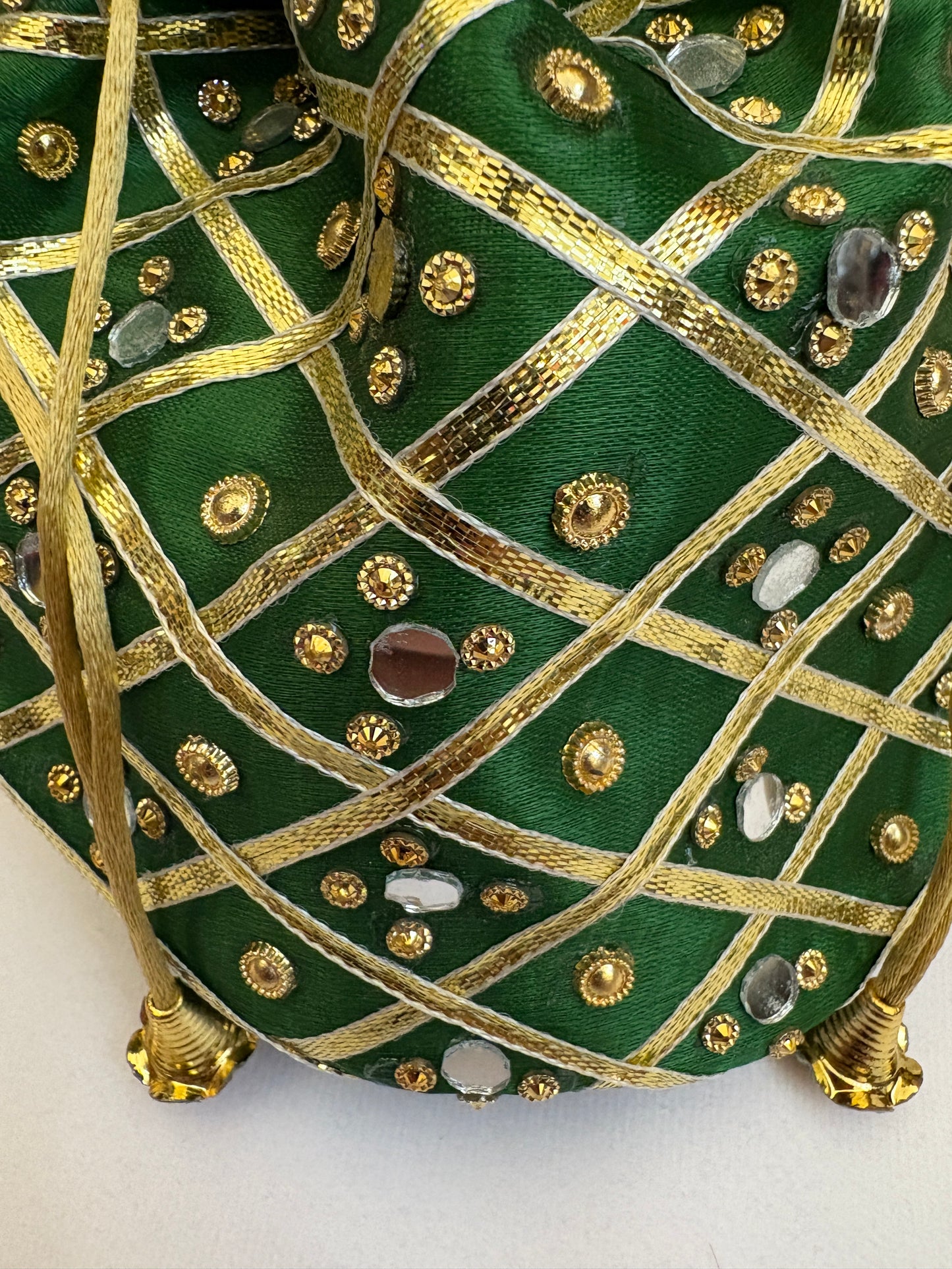 Green Mirrorwork Embroidered Potli Bag