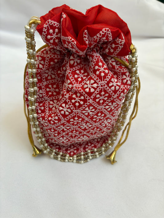 Red Threadwork Potli Bag