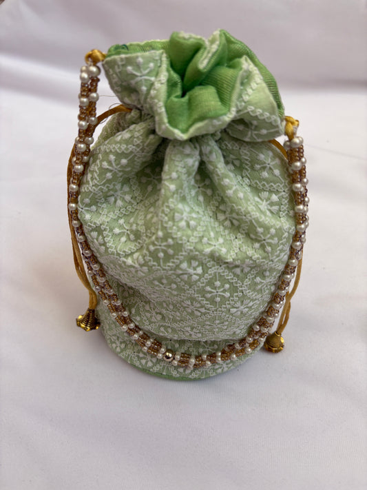 Light Green Threadwork Potli Bag