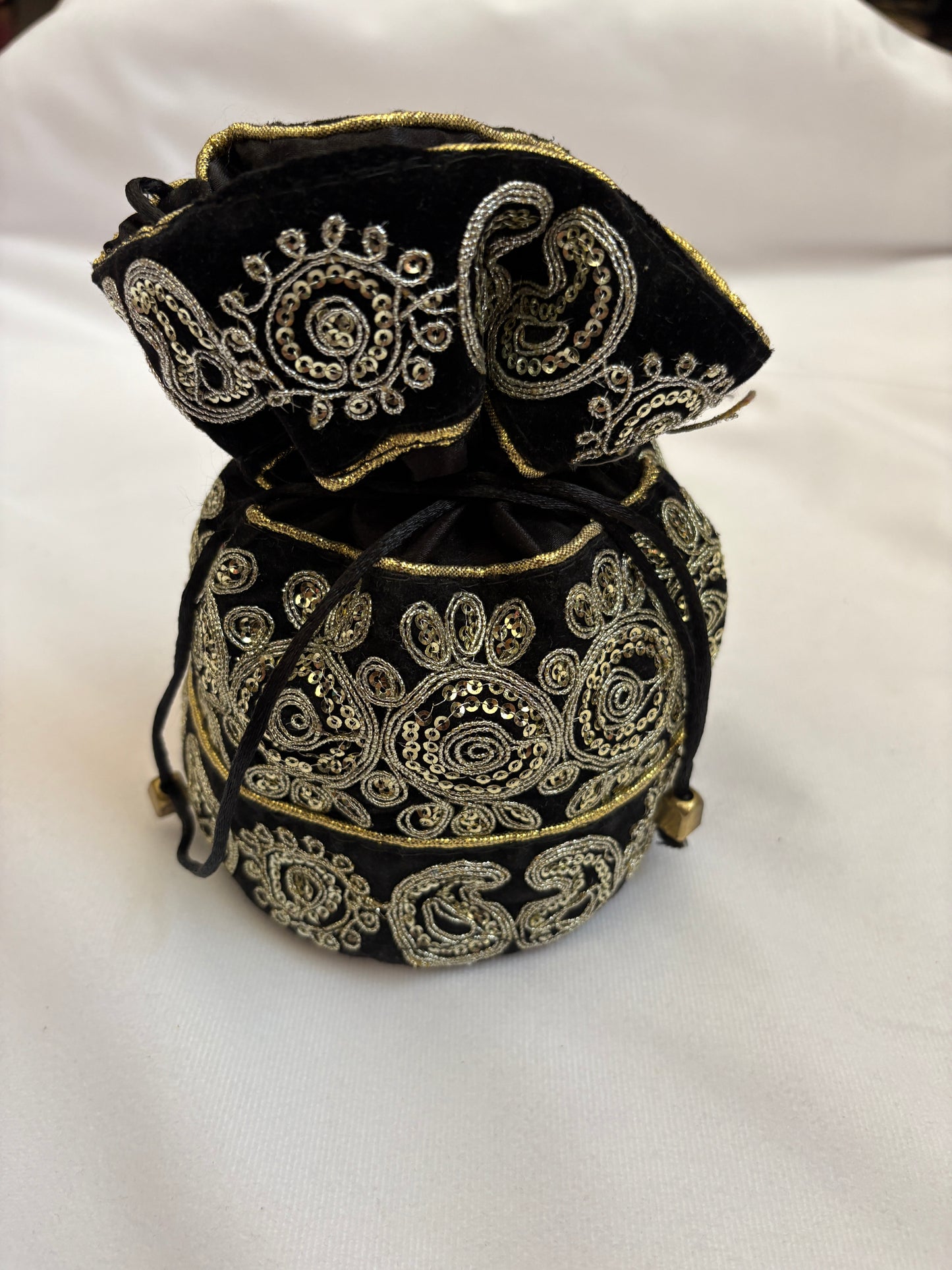 Black and Silver Embroidered Velvet Potli Bag