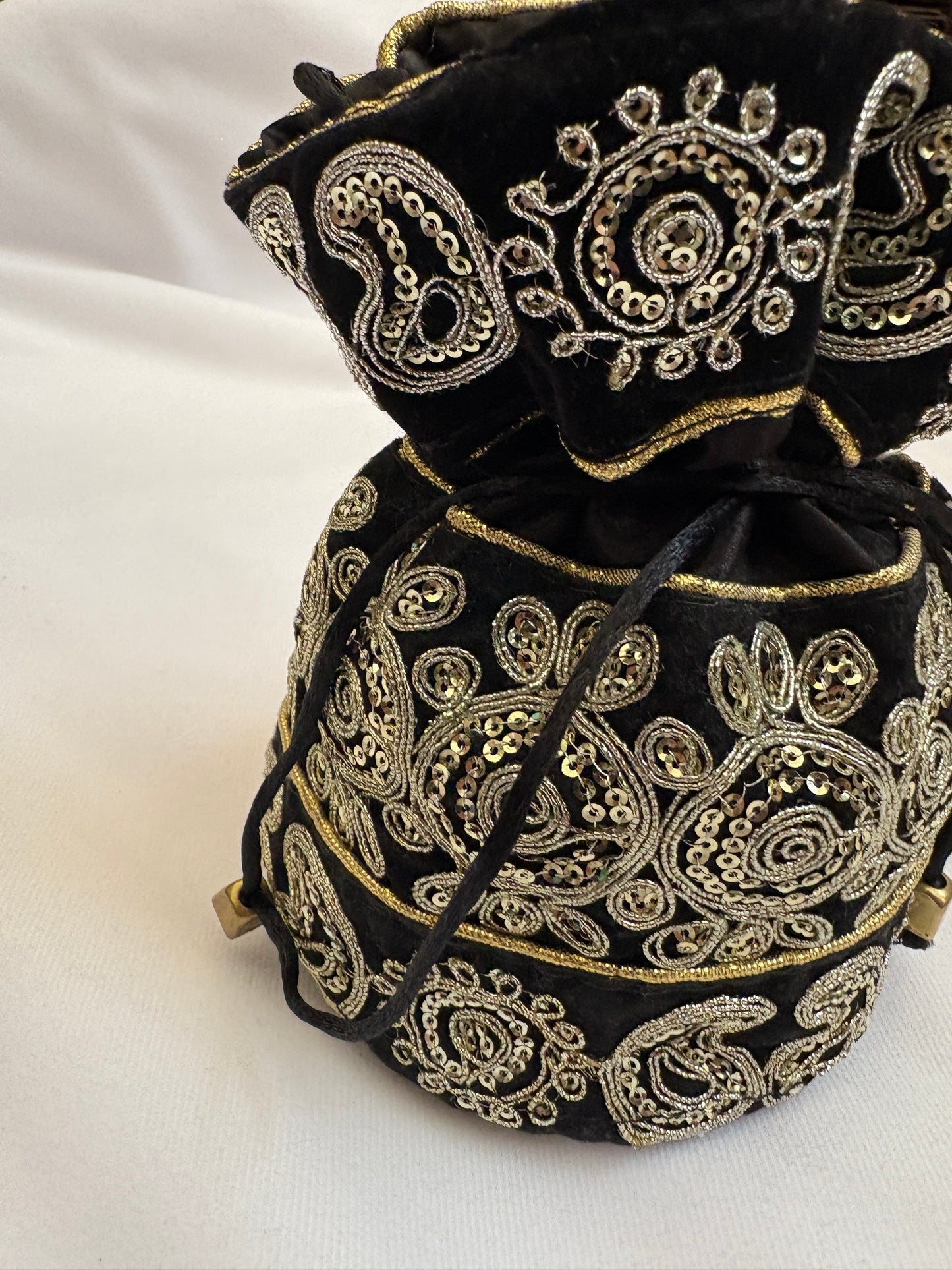 Black and Silver Embroidered Velvet Potli Bag