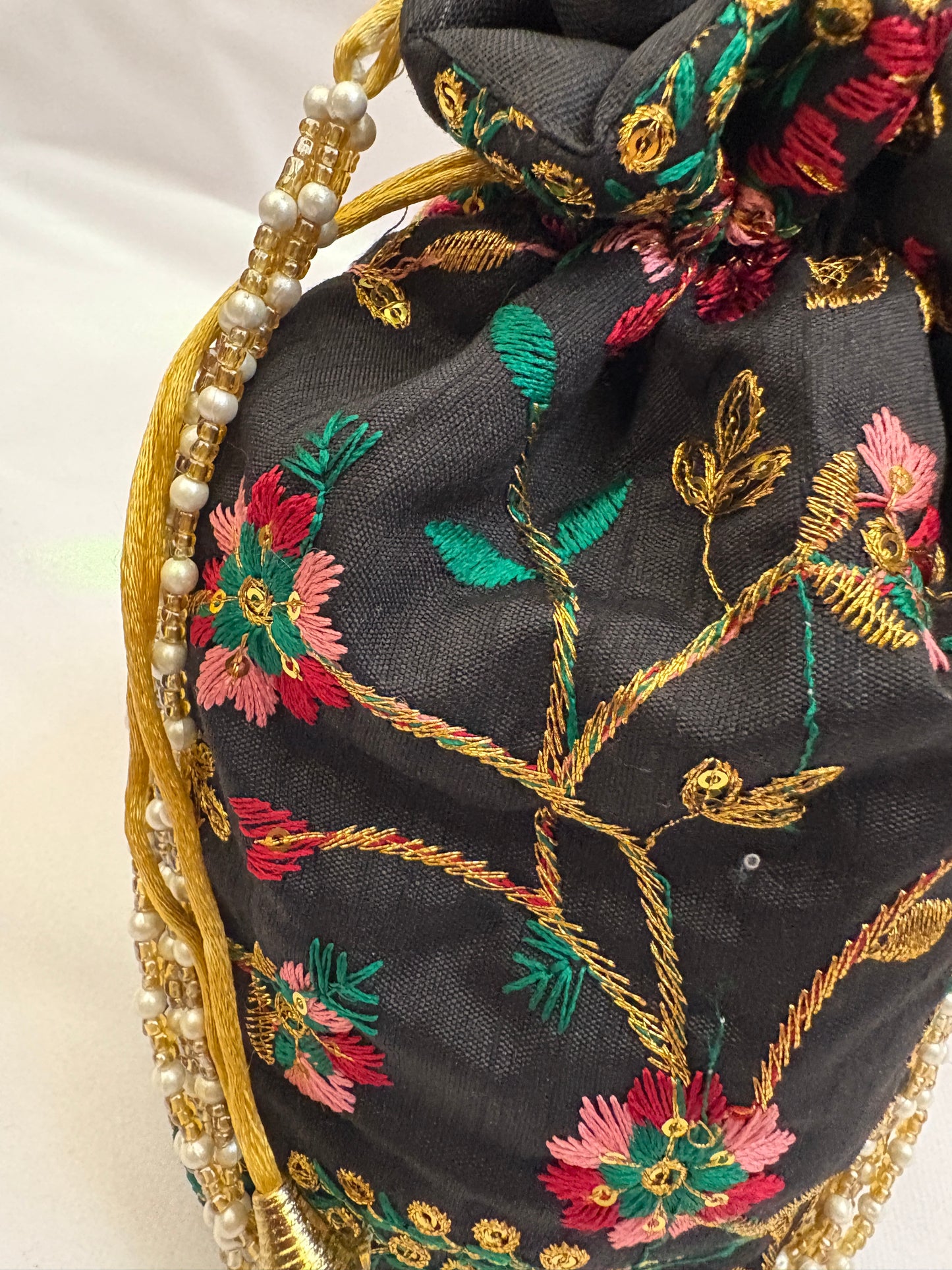Black Floral Embroidered Potli Bag