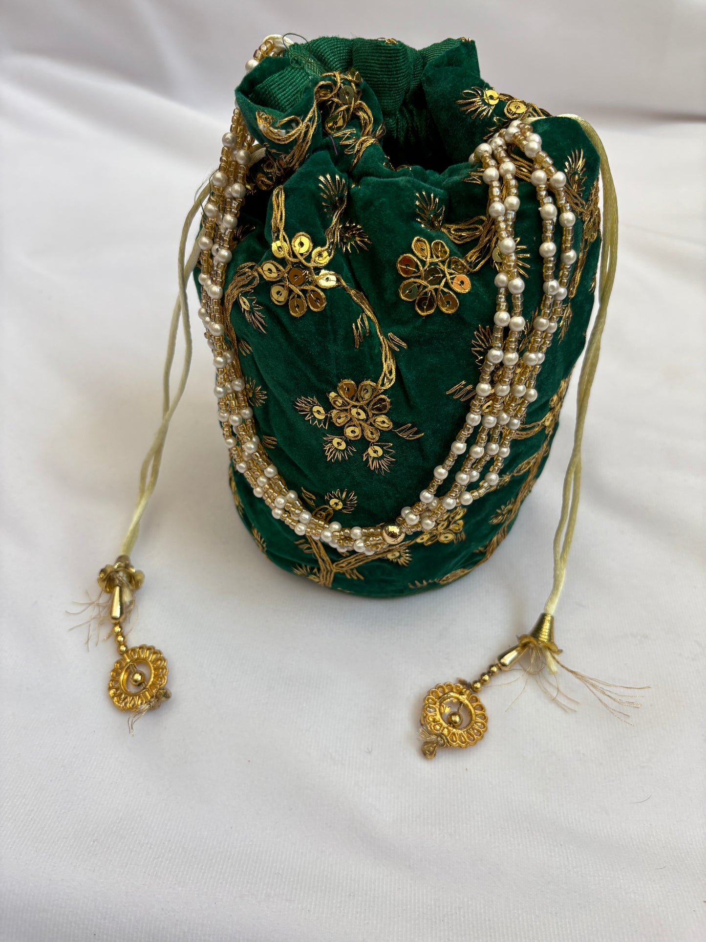 Emerald Green Velvet Sequin Embroidered Potli Bag