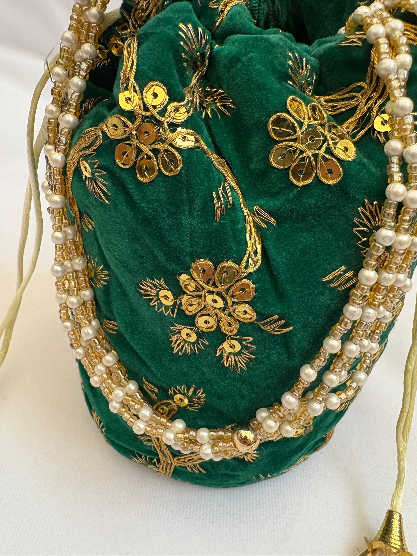 Emerald Green Velvet Sequin Embroidered Potli Bag