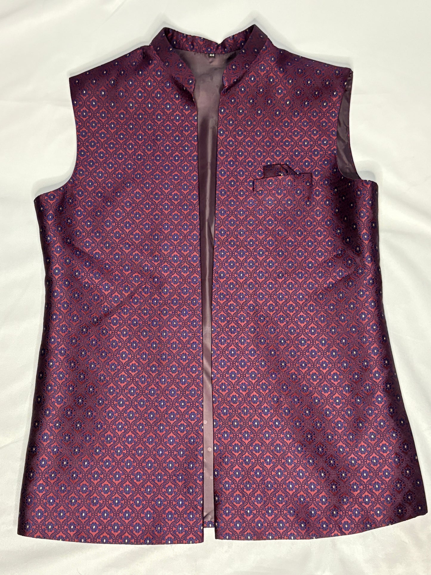 Burgundy Blue  Floral Silk Modi Jacket