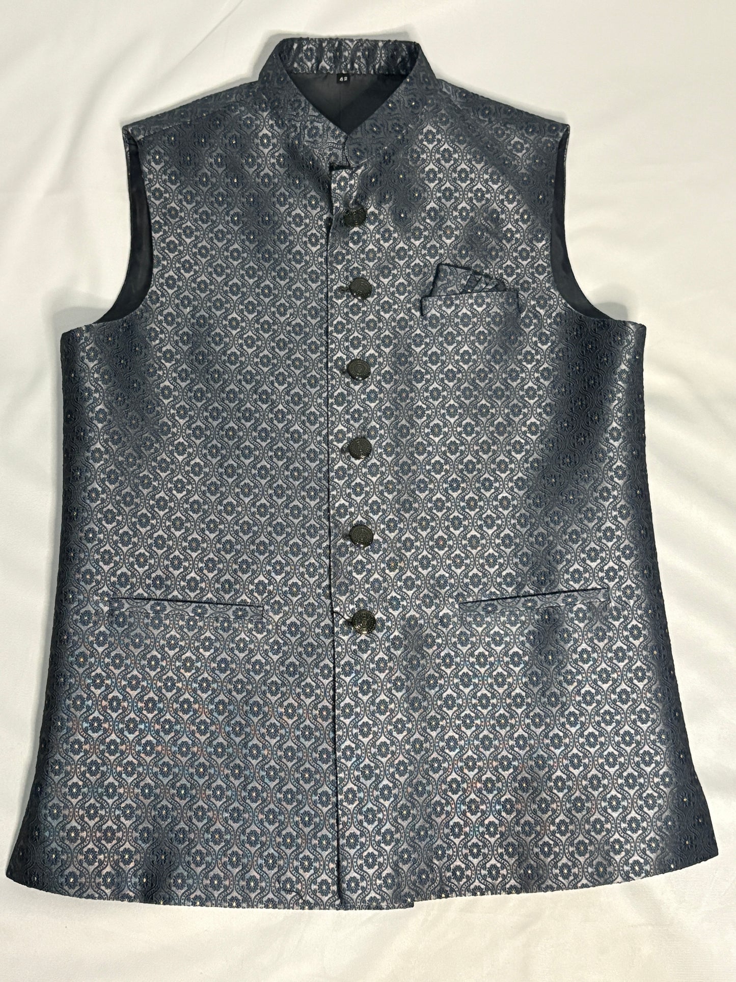 Metallic Blue Floral Grid Modi Jacket