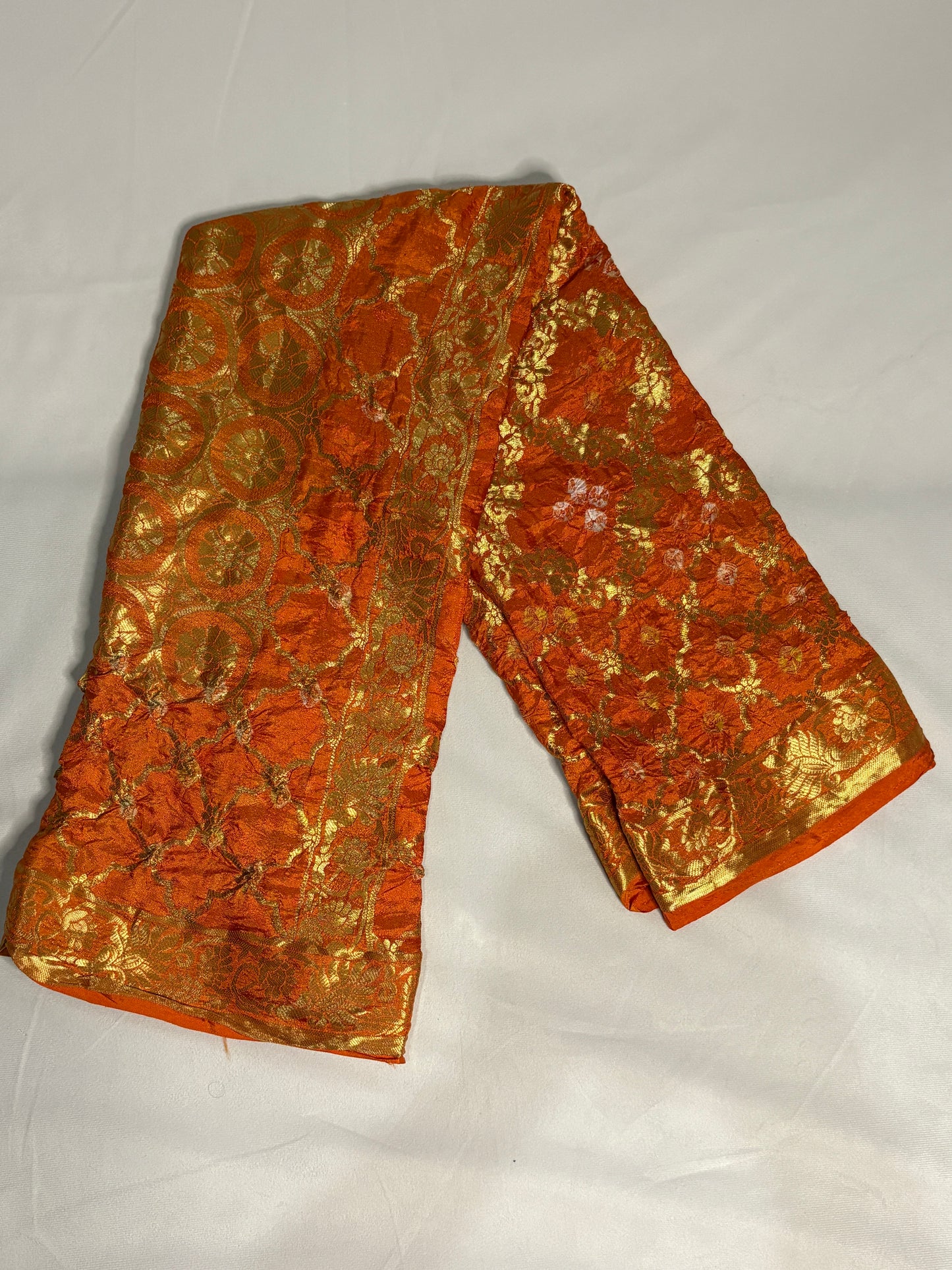 Sunset Orange Satin Bandani Banarsi Dupatta