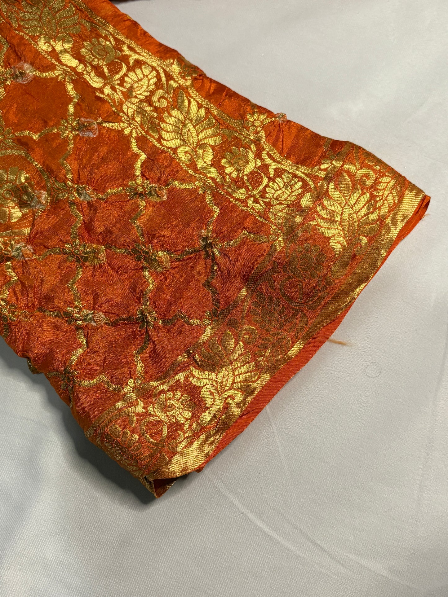 Sunset Orange Satin Bandani Banarsi Dupatta