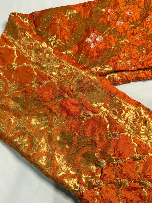 Sunset Orange Satin Bandani Banarsi Dupatta