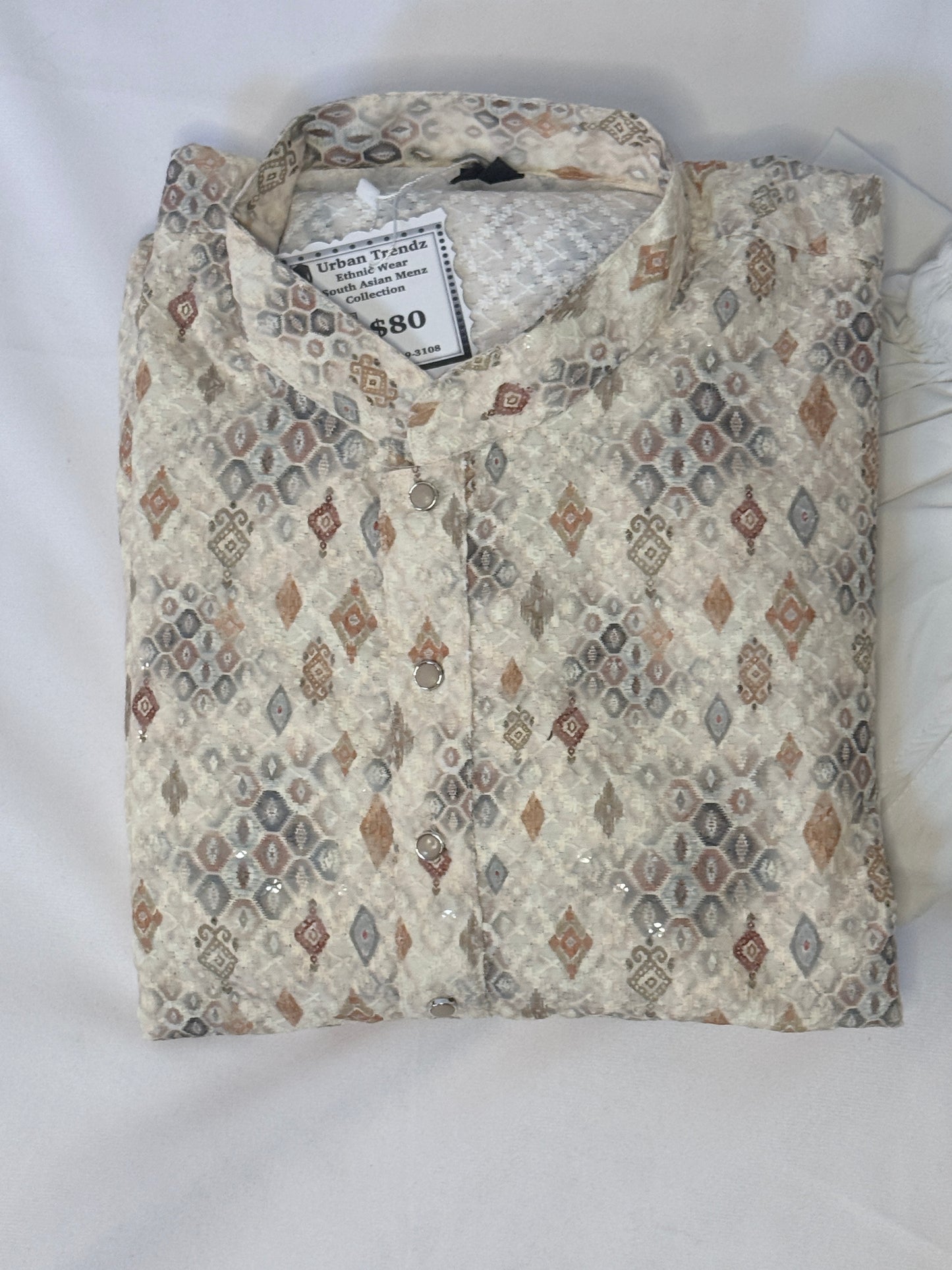 Light Brown/ beige Geometric Cotton Kurta Pajama