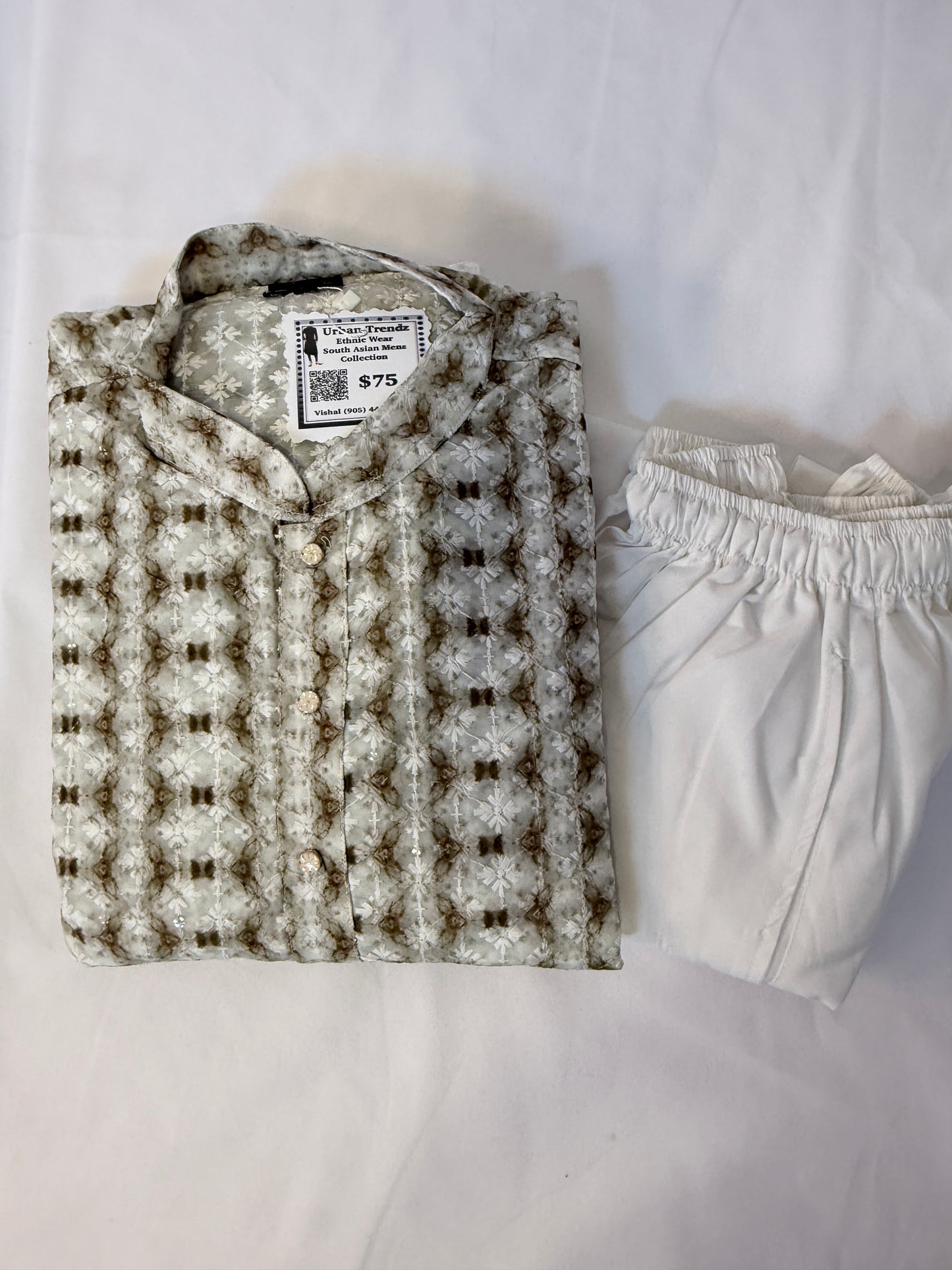 Tie-dye with chikankari, and sequins work Kurta with White Pajama