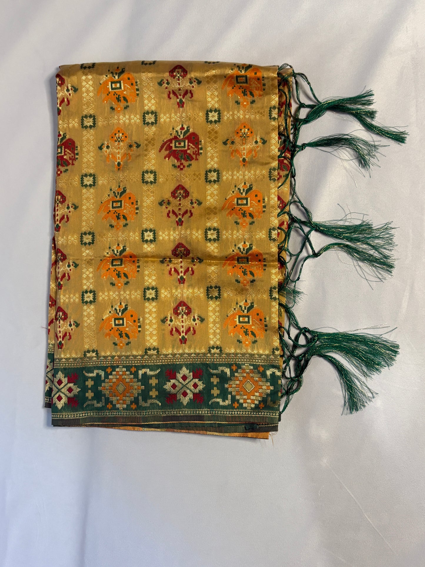 Banarsi Mustard Dupatta with Green Border