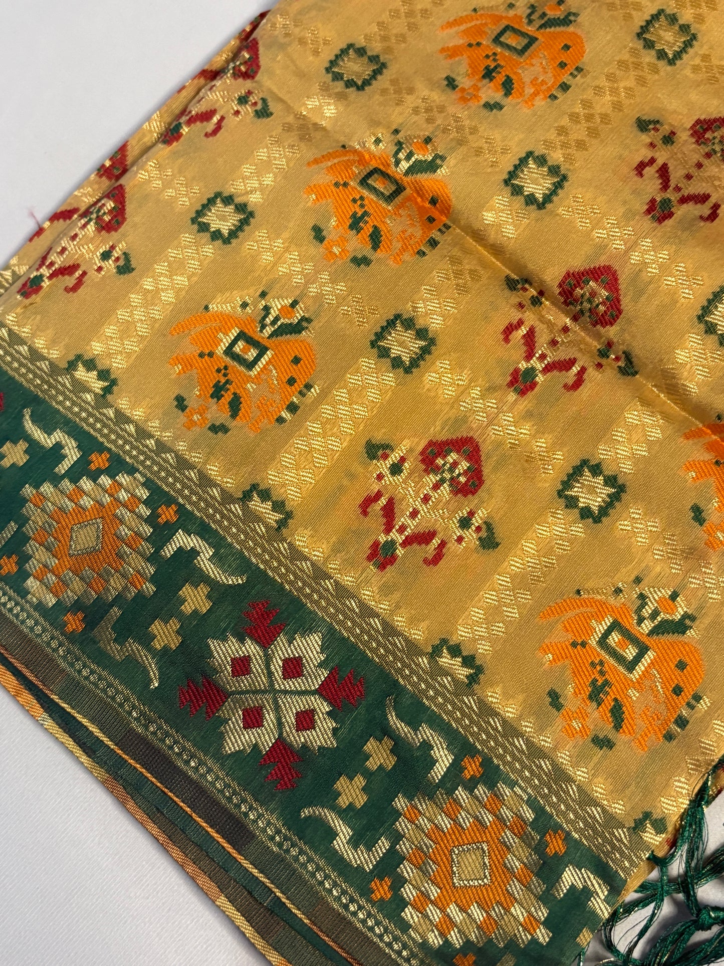 Banarsi Mustard Dupatta with Green Border
