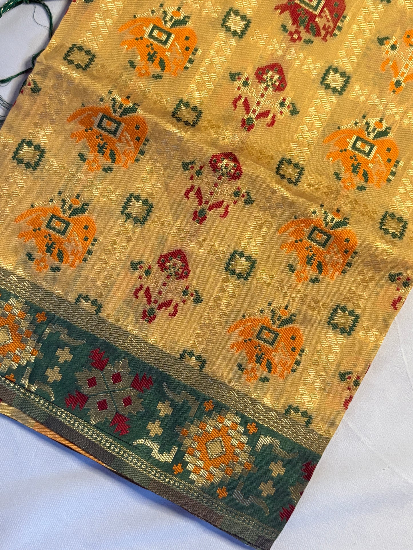 Banarsi Mustard Dupatta with Green Border