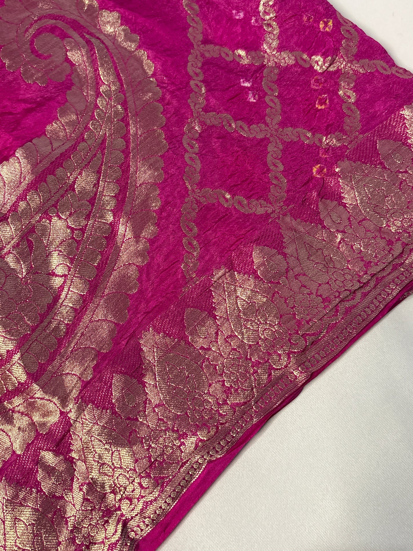 Deep Magenta with antique gold Detailing Paisley Bandhej Bandhani Dupatta