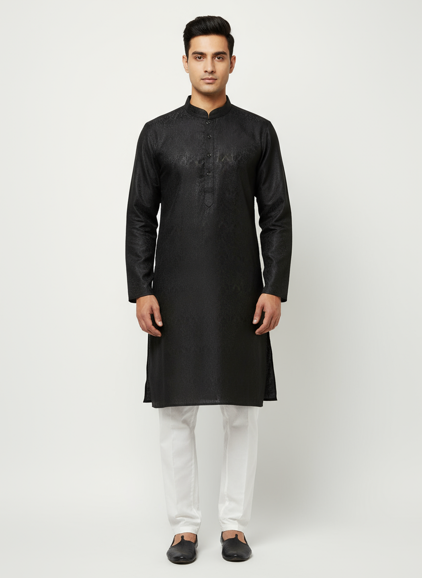 Black Kurta with White Pajama on Male Model