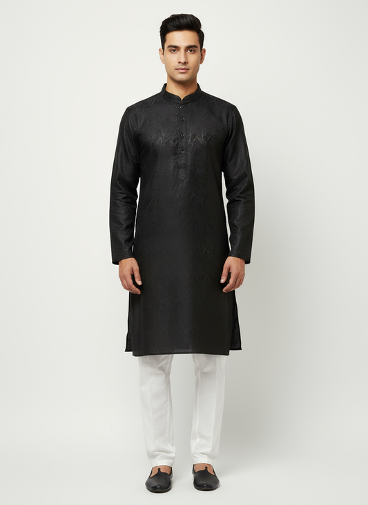 Black Kurta with White Pajama on Male Model