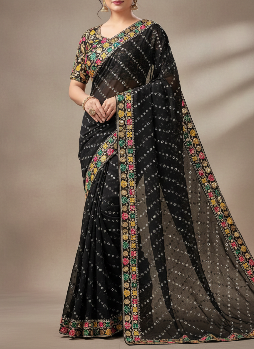 Close-up of saree draping