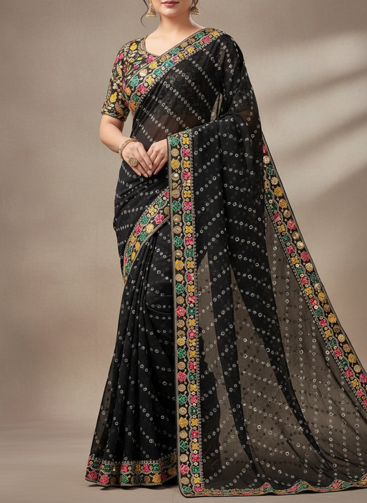 Close-up of saree draping