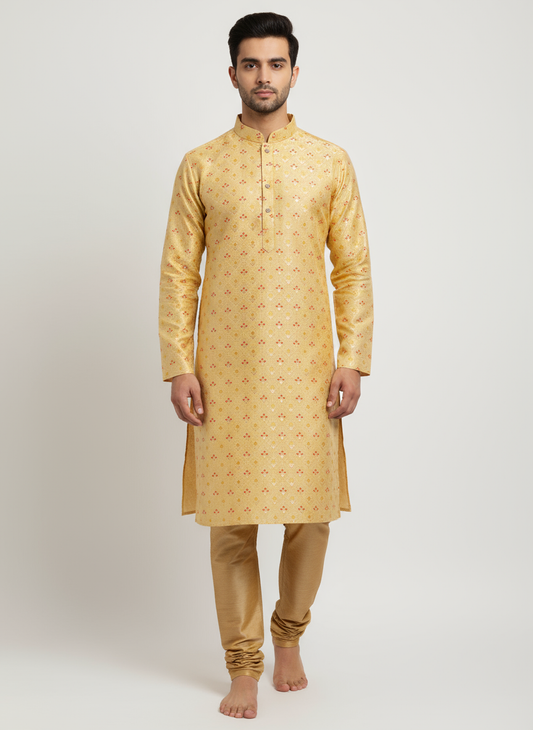 Golden Kurta with Golden Pajama on Male Model