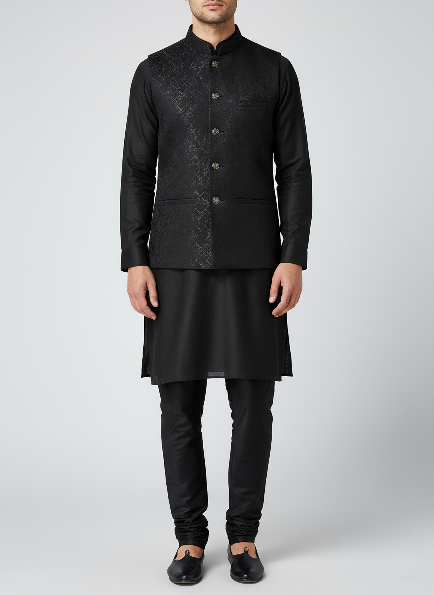 Men's Black Modi Jacket with Ornate Buttons