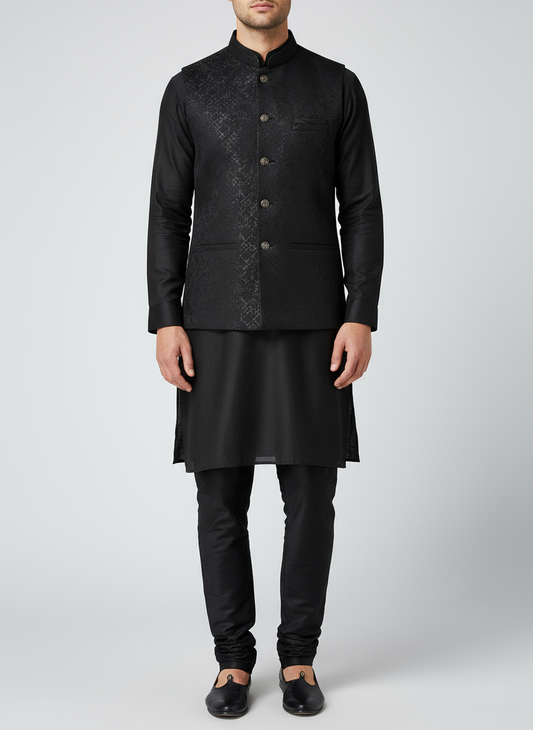 Men's Black Modi Jacket with Ornate Buttons