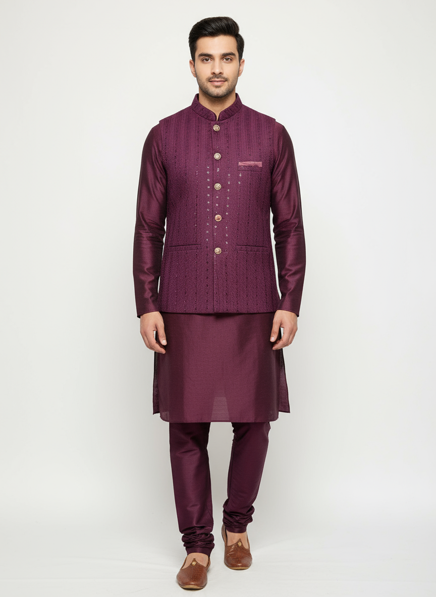 Men's Purple Modi Jacket with Golden Buttons